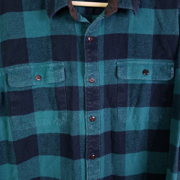 Lucky Brand Men's L Classic Fit Saturday Stretch Plaid Flannel Teal Navy Shirt - Picture 4 of 7